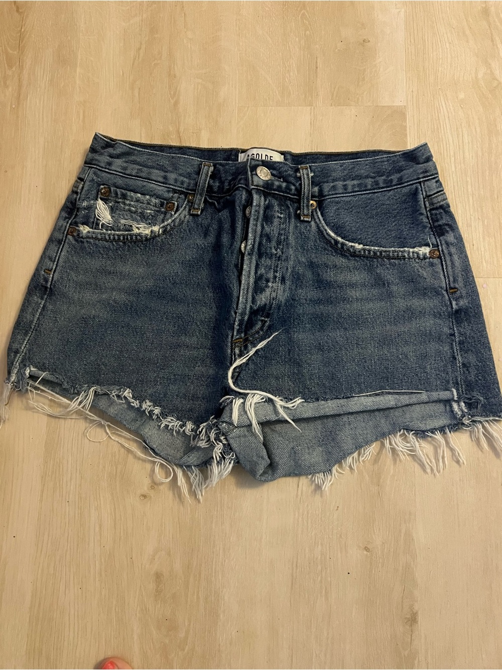 Agolde Medium Blue Raw-Hem Denim Cutoff Shorts